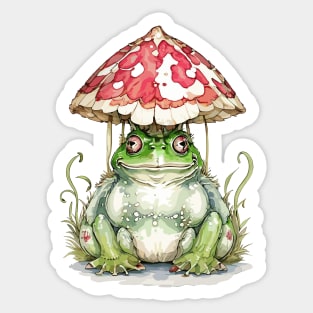 Watercolor Cottagecore Mushroom frog Sticker